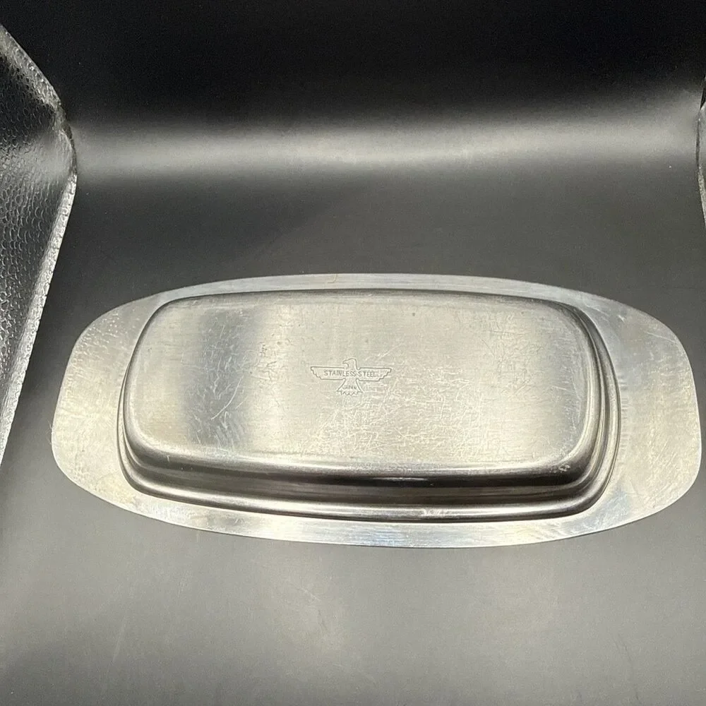 3 Piece Stainless Steel Covered Butter Dish Glass Insert/lid Mid century Modern